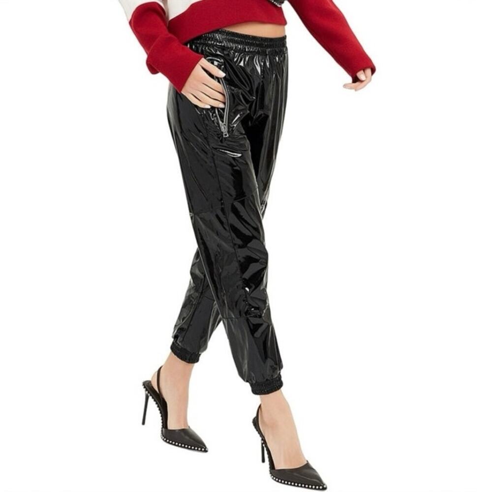 RTA Finn Vamp Joggers Pants In Faux Ultri Shine Black Womens XS